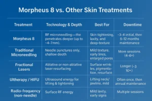 How Often Can I have Morpheus 8? 2 Table to show benefits of Morpheus 8 Lincolnshire compared to other skin treatments